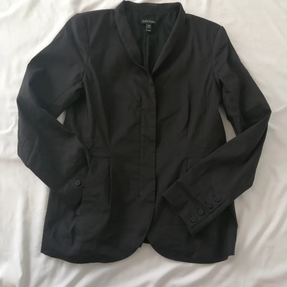 Eileen Fisher Ramie Pleated Zip Up Blazer Jacket Black Peplum Back Size XS - Picture 14 of 15